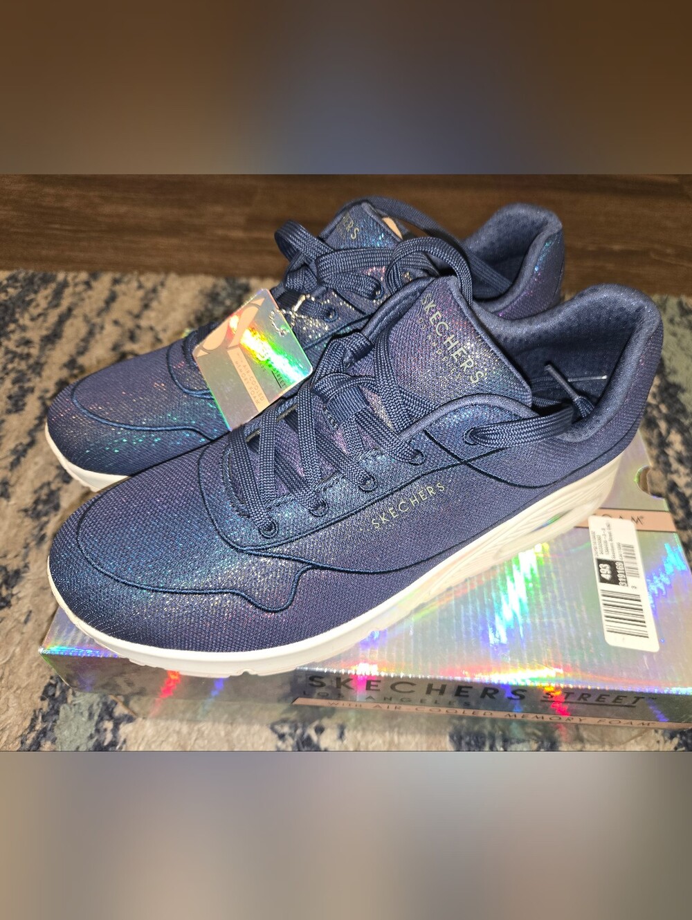 Skechers Women's Glitter Navy Athletic Sneakers - Picture 2 of 7